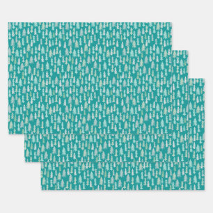 Handgemalte Weihnachtsbaumen Aqua White Blue Aquam Geschenkpapier Set