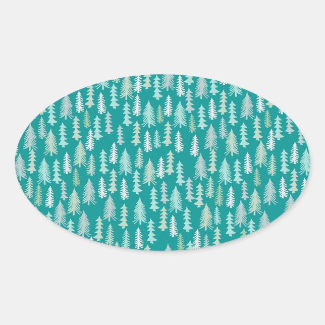Handgemalte Weihnachtsbaumen Aqua White Blue Aquam Ovaler Aufkleber (Vorderseite)