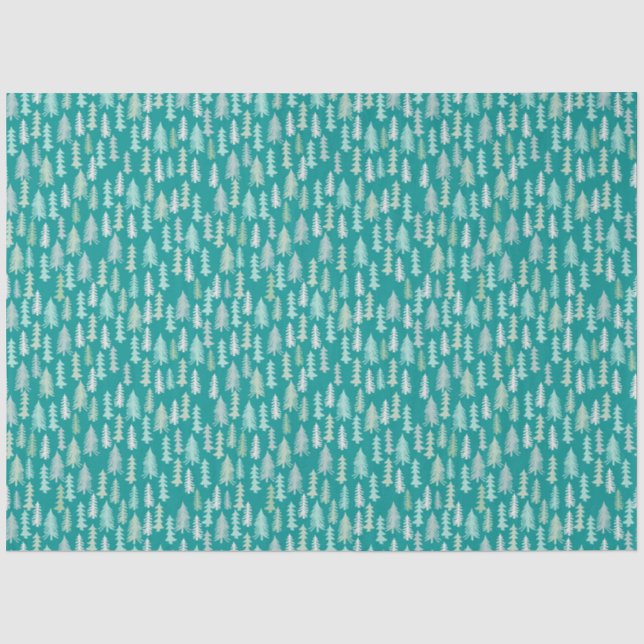 Handgemalte Weihnachtsbaumen Aqua White Blue Aquam Seidenpapier (Vorderseite)