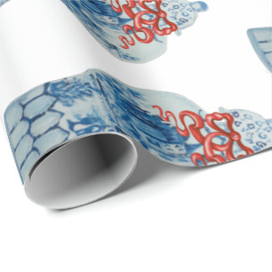 Handgemalte Weihnachtsblauer und Weiße Ingwer Jar Geschenkpapier