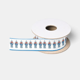 Handgemalte Weihnachtsblauer und Weiße Ingwer Jar Satinband