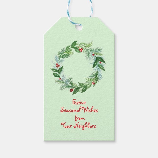 Handgemalte Weihnachtsfeiertage Wreath Geschenkanhänger (Vorderseite)