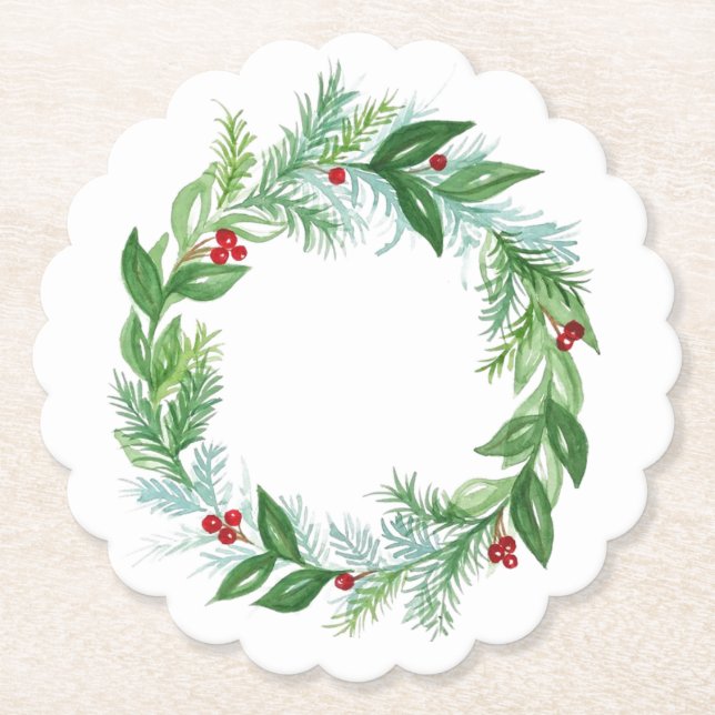 Handgemalte Weihnachtsfeiertage Wreath Untersetzer (Vorderseite)