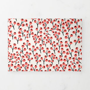 Handgemalte Weihnachtszweige Berries Red White Dreifach Gefaltete Urlaubskarte