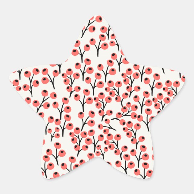 Handgemalte Weihnachtszweige Berries Red White Stern-Aufkleber (Vorderseite)