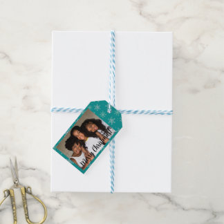 Handgemalte Weiß & Aqua Schneeflocken auf Aquamari Geschenkanhänger