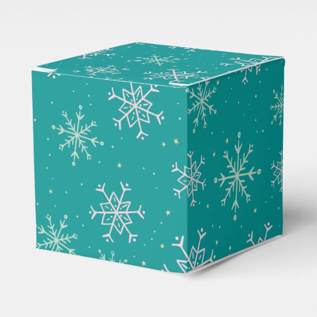Handgemalte Weiß & Aqua Schneeflocken auf Aquamari Geschenkschachtel (Vorderseite)