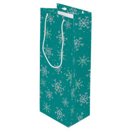 Handgemalte Weiß & Aqua Schneeflocken auf Aquamari Geschenktüte Für Weinflaschen
