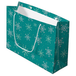 Handgemalte Weiß & Aqua Schneeflocken auf Aquamari Große Geschenktüte