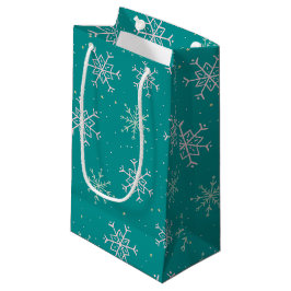Handgemalte Weiß & Aqua Schneeflocken auf Aquamari Kleine Geschenktüte
