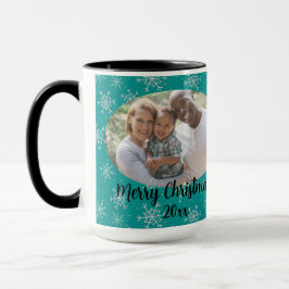 Handgemalte Weiß & Aqua Schneeflocken auf Aquamari Tasse
