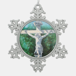Handgemalte Weiße CRUCIFIX Schneeflocken Zinn-Ornament