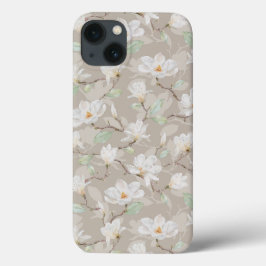 Handgemalte weiße Magnolia auf blütige Beige Case-Mate iPhone Hülle