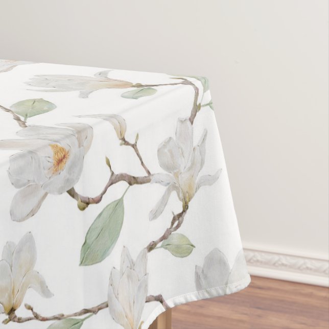 Handgemalte weiße Magnolia auf Weiß Tischdecke (Beispiel)