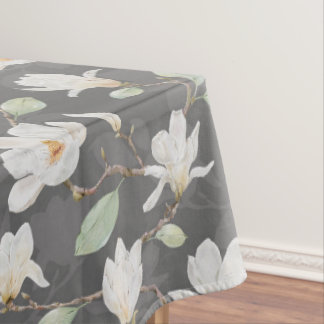 Handgemalte weiße Magnolien auf dunklem Tablettenk Tischdecke