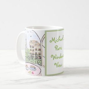Handgemalte whimsische Pariser Zeichnung PERSONALI Kaffeetasse