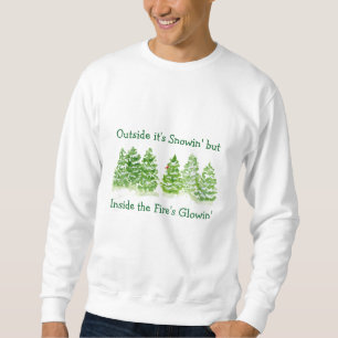 Handgemalte Winterbäume Draussen Schnee Feuer Glüh Sweatshirt
