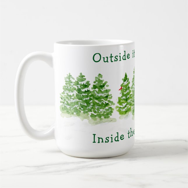Handgemalte Winterbäume Draußen Schnee Feuer Glühe Kaffeetasse (Links)