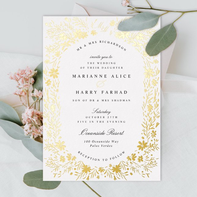 Handgemalte winzige Blume Blumenrahmen Hochzeit Folieneinladung (Von Creator hochgeladen)