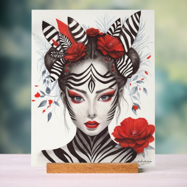 Handgemalte "Zebra Woman" - preisgekrönte Pop Art Acrylschild (Neutral)