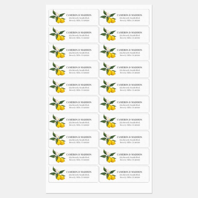 Handgemalte Zitronen mit Blume Hochzeit Etiketten (Blatt)