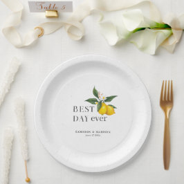 Handgemalte Zitronen mit Blume Hochzeit Pappteller