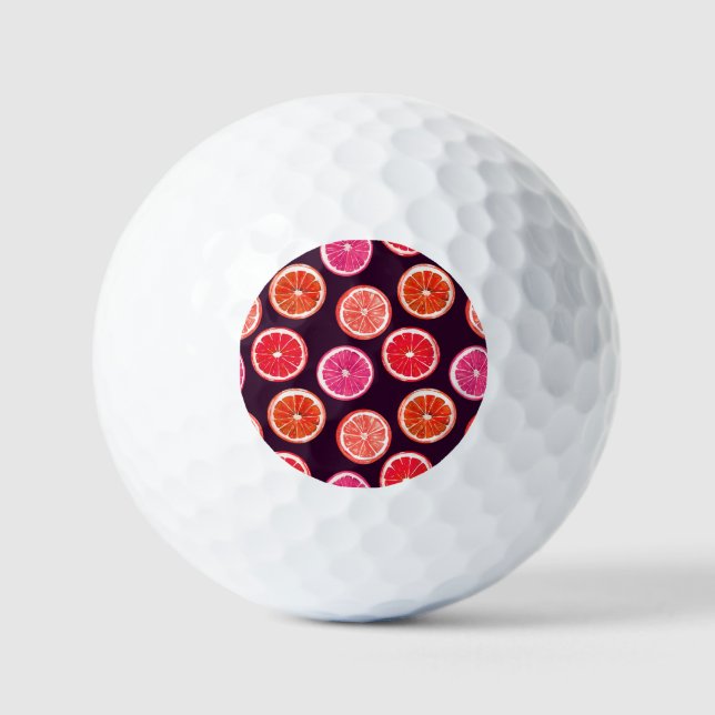 Handgemalte Zitrusfrüchte, dunkles Muster Golfball (Vorderseite)