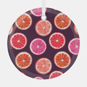 Handgemalte Zitrusfrüchte, dunkles Muster Ornament Aus Glas
