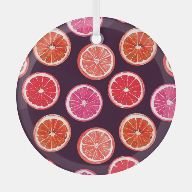 Handgemalte Zitrusfrüchte, dunkles Muster Ornament Aus Glas (Vorderseite)