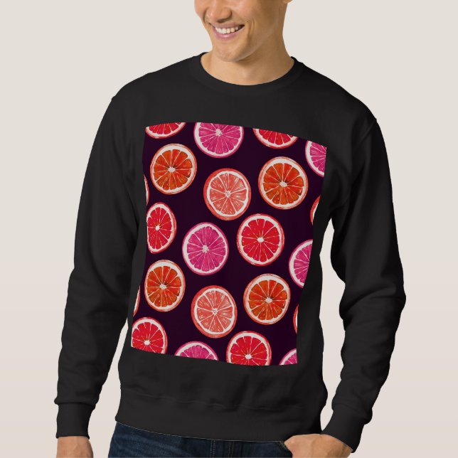 Handgemalte Zitrusfrüchte, dunkles Muster Sweatshirt (Vorderseite)