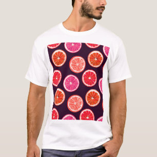 Handgemalte Zitrusfrüchte, dunkles Muster T-Shirt
