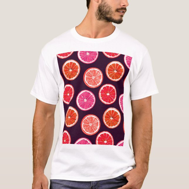 Handgemalte Zitrusfrüchte, dunkles Muster T-Shirt (Vorderseite)