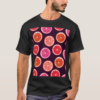 Handgemalte Zitrusfrüchte, dunkles Muster T-Shirt