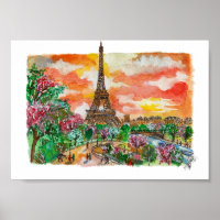 Handgemalter Eiffelturm Paris Aquarell-Kunst