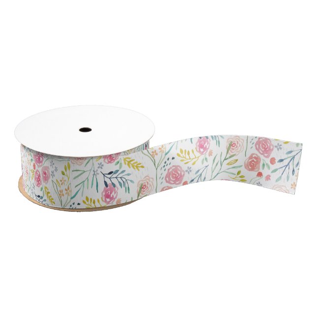 Handgemalter Frühling mit Blumen Ripsband (Spule)