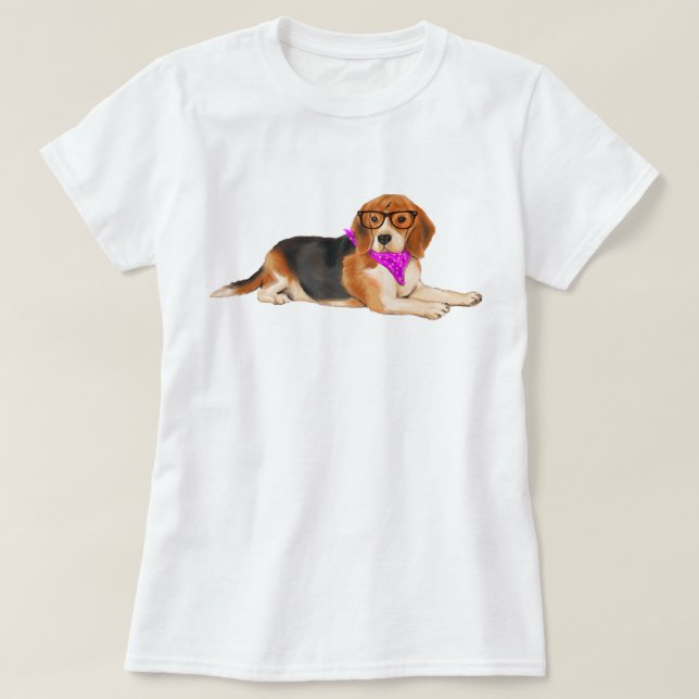 Handgemalter Hipster Beagle Hund T-Shirt (Design vorne)