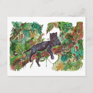 Handgemalter Panther Dschungel Aquarell Kunst Postkarte