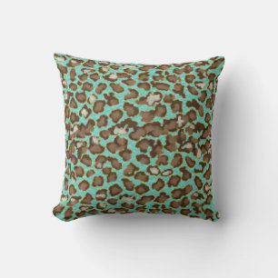 Handgemalter Schnee-Leopard-Tierdruck-Türkis Kissen