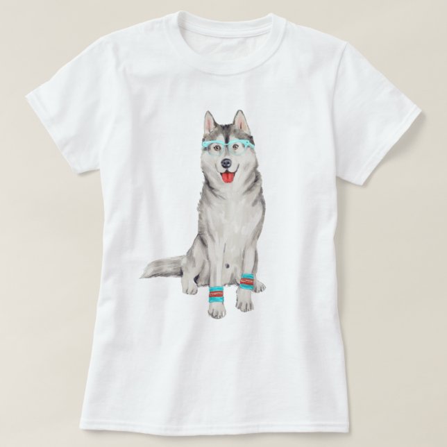Handgemalter Sibirischer Husky-Hund T-Shirt (Design vorne)