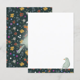 Handgemalter Weißer Heronvogel auf Wildblume Postkarte