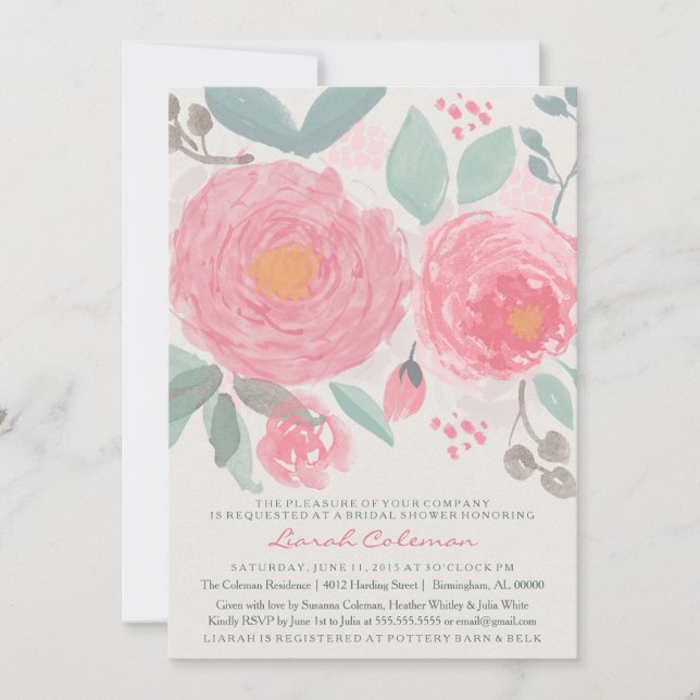 Handgemaltes Aquarell Braut oder Babyparty Einladung (Vorderseite)