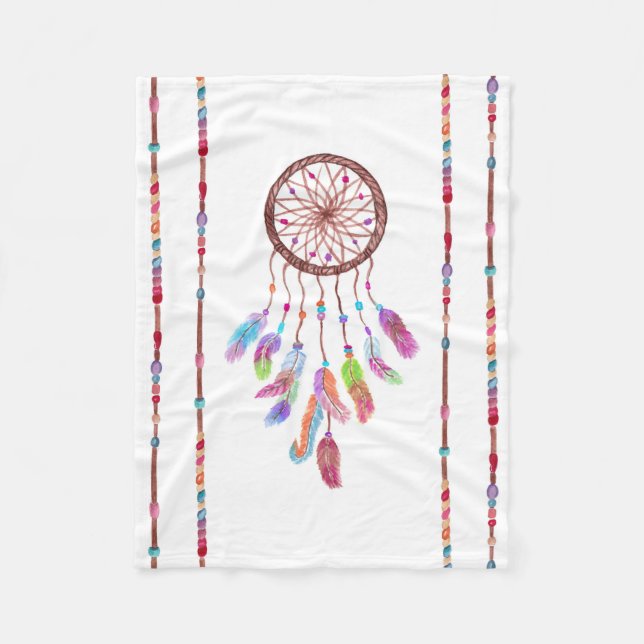 Handgemaltes Aquarell Dreamcatcher bördelt Feder Fleecedecke (Vorderseite)