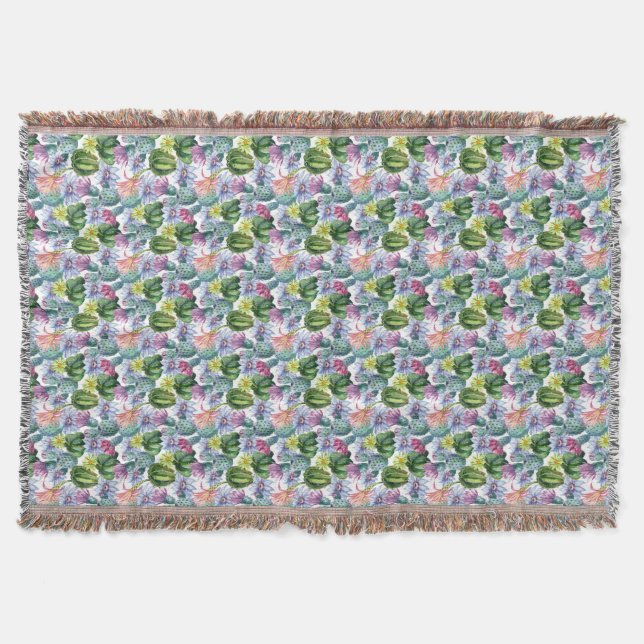 Handgemaltes Aquarell-Kaktus-Muster Decke (Vorderseite)