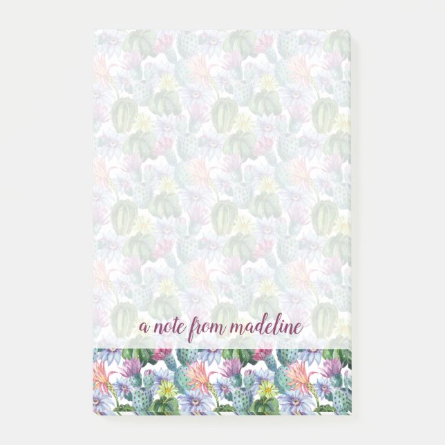 Handgemaltes Aquarell-Kaktus-Muster Post-it Klebezettel (Vorderseite)