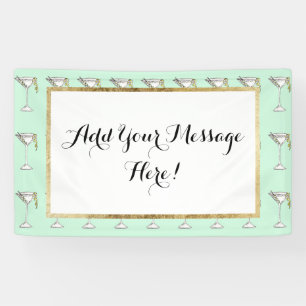 Handgemaltes Aquarell-olivgrünes Martini-Cocktail Banner