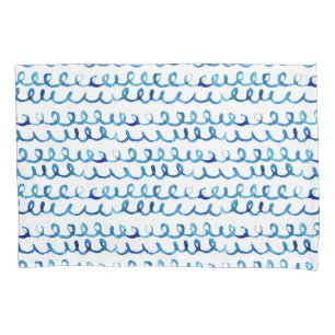 Handgemaltes blaues Aquarell-gewelltes Profil Kissenbezug