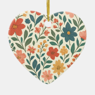 Handgemaltes Blumenmuster – Farbige Botanik Keramik Ornament
