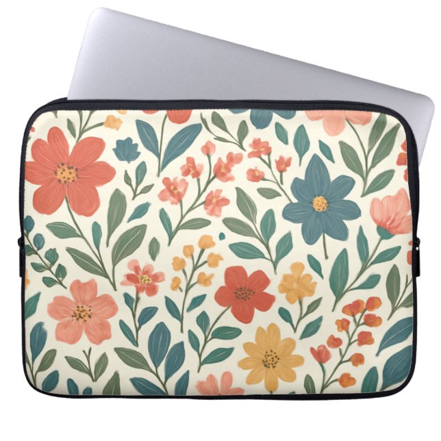 Handgemaltes Blumenmuster – Farbige Botanik  Laptopschutzhülle (Vorderseite)