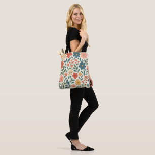 Handgemaltes Blumenmuster – Farbige Botanik Tasche