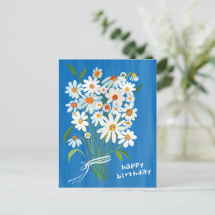 Handgemaltes Gouache-Gebinde aus Gänseblümchen zum Postkarte